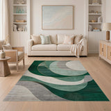 Green Abstract Crescent Wave Area Rug
