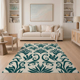 Elegant Teal Foliage Floral Area Rug