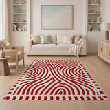 Bold Red Wavy Geometric Geometric Modern Area Rug