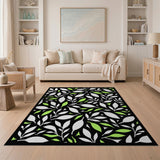 Green Leaf Cutout Area Rug on Black