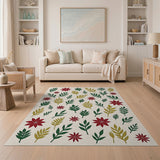 Red Poinsettia Gold Leaf Floral Area Rug