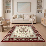 Red Traditional Persian Red Floral Persian Medallion Area Rug