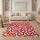 Vibrant Red Squiggle Abstract Area Rug