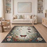 Whimsical Butterfly Garden Floral Rug