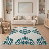 Teal Damask Medallion Area Rug