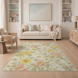 Vintage Peony Floral Area Rug in Yellow Pink