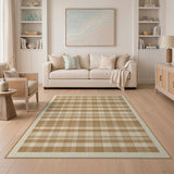Beige Gingham Check Rustic Farmhouse Area Rug