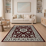 Maroon Persian Floral Area Rug with Ornate Borders