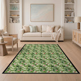 Vintage Green Leaf Red Flower Area Rug