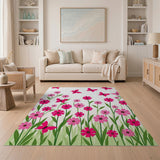 Pink Flowers Butterflies Kids Area Rug