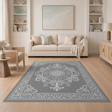 Grey Elegant Grey Ornate Medallion Rug