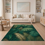 Floral Vintage Lush Green Monstera Palm Leaf Area Rug