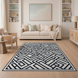 Black and White Intricate Black White Geometric Labyrinth Rug