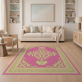 Pink Pink Gold Ornate Baroque Area Rug