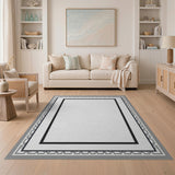 Geometric Modern Grey Grey Geometric Border Area Rug