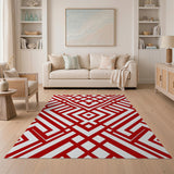 Red Bold Red Geometric Lattice Area Rug