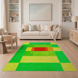 Vibrant Green Multi-Color Geometric Block Rug