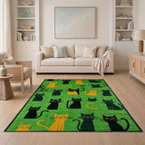 Playful Black Orange Cats Green Area Rug