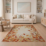 Autumn Leaves Border Cream Area Rug