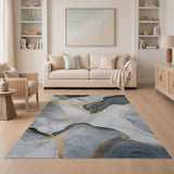 Gold and Silver Gold Veined Grey Marble Abstract Area Rug