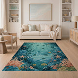 Teal Underwater Coral Reef Sea Life Rug