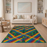 Rainbow Plaid Canoe Paddle Washable Area Rug