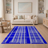 Blue and Teal Modern Blue Geometric Line Area Rug
