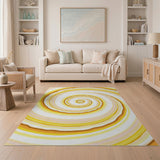 Hypnotic Yellow Swirl Abstract Area Rug
