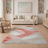 Abstract Wave Layers Beige Red Area Rug
