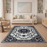 Black and White Traditional Persian Black White Persian Mandala Area Rug