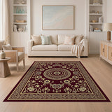 Red Traditional Persian Floral Area Rug with Gold Medallion