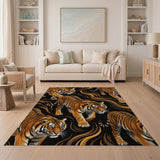 Prowling Tigers Swirl Pattern Area Rug