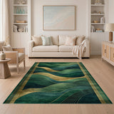 Emerald Green Wave Abstract Area Rug