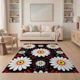 White Daisy Red Geometric Area Rug