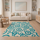 Swirl Blue and Teal Swirl Abstract Area Rug