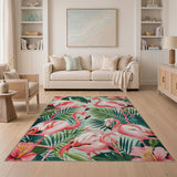 Multi-color and Patterns Vibrant Pink Flamingo Coastal Area Rug