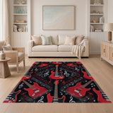 Red Electric Guitar Music Notes Area Rug