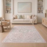 Floral Vintage Pink Floral Distressed Vintage Area Rug