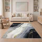 Black White Marble Abstract Area Rug