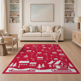 Festive Christmas Village Silhouette Red Rug