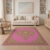 Pink Pink Gold Ornate Medallion Area Rug