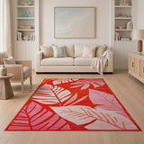 Vibrant Red Monstera Leaf Area Rug