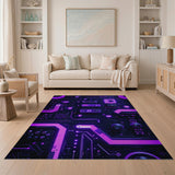 Purple Neon Purple Cyber Circuit Area Rug