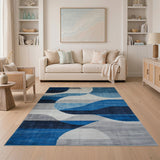 Geometric Modern Abstract Blue Wave Geometric Area Rug