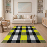 Yellow Black Grey Plaid Woven Area Rug