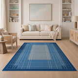 Navy Blue Geometric Grid Frame Area Rug