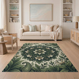Green Paisley Floral Mandala Area Rug