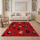 Red Electric Guitars Music Notes Area Rug