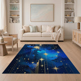Starry Cosmos Abstract Area Rug in Blue Gold