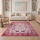 Floral Vintage Pink Pink Butterfly Floral Area Rug